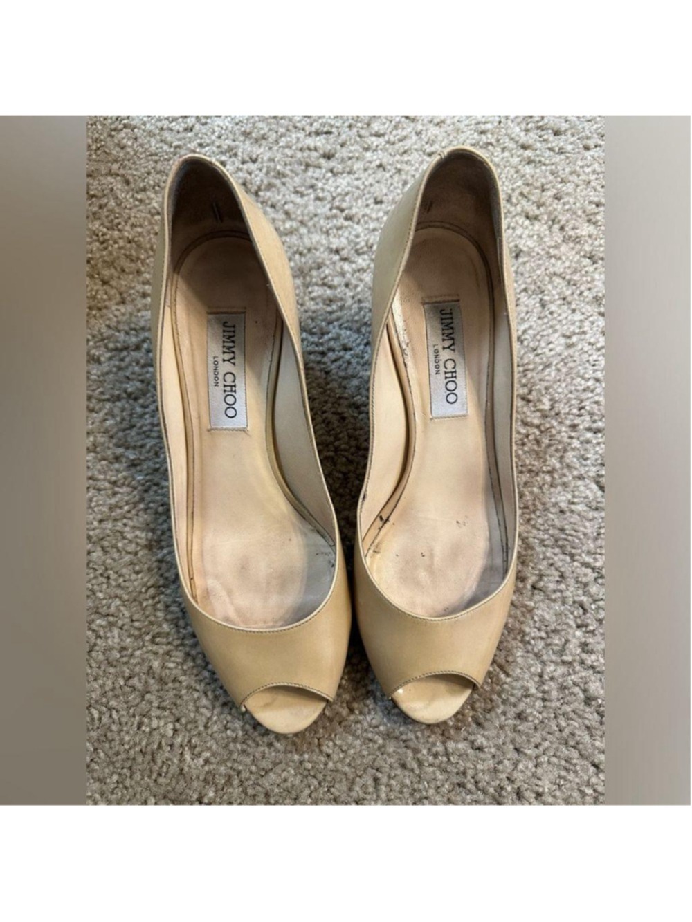 Jimmy Choo Nude Patent Leather Peep Toe Pumps Size 38 - Picture 8 of 10